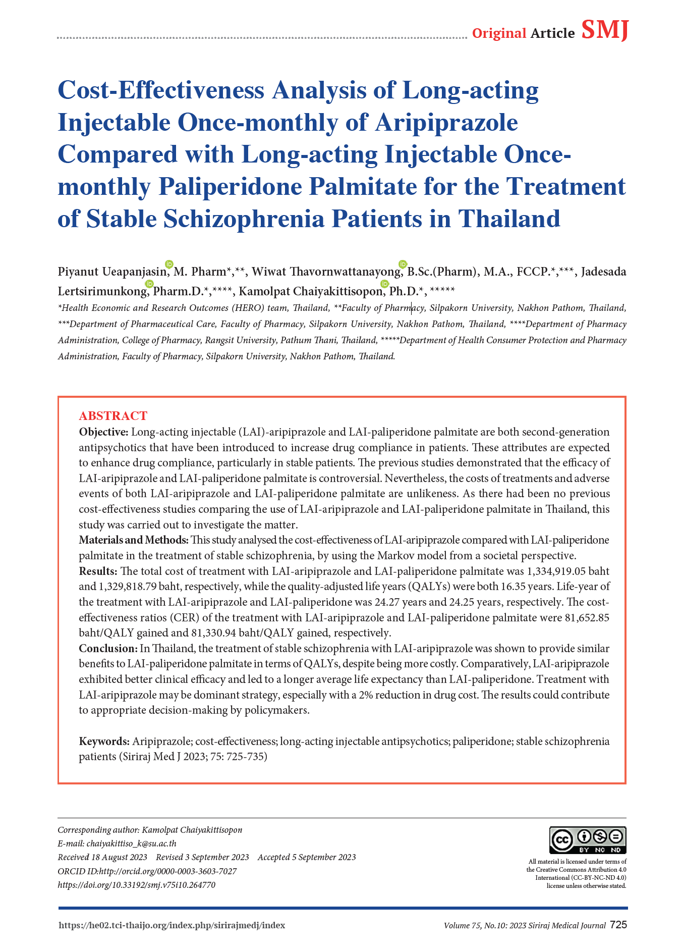Cost-Effectiveness Analysis of Long-acting Injectable Once-monthly of Aripiprazole